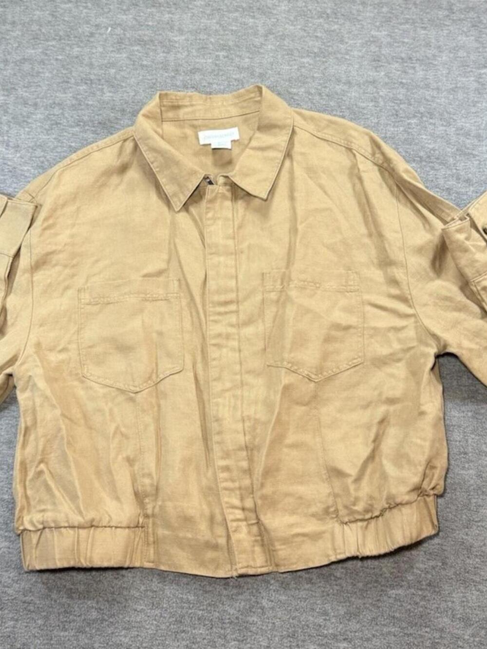Cynthia Rowley Women’s Lightweight Jacket-Large/Tan/Linen Blend/Breathable